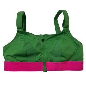 SHEFIT Ultimate Sports Bra 3Luxe Green Hot Pink High Impact Front Zip Wireless